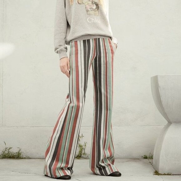 Chloe Multi Colored Sea Green Brick & Slate Strip Wide Leg Pants Size 40 / US 8 - Picture 1 of 11